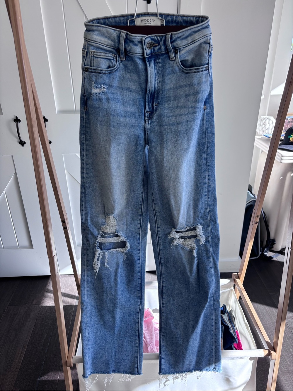 Kidden Distressed Light Blue Straight-Leg Jeans for Women